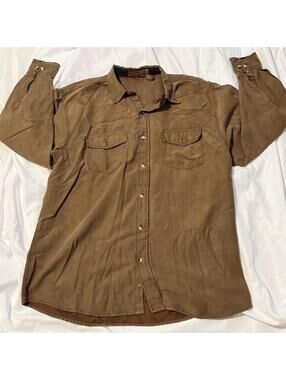 Vintage Tan Faux Suede Long Sleeve Button Down Shirt